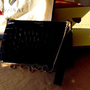New in Box Aspinal of London Soho Bag in Black Croc